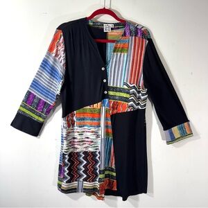 Parsley Sage Artsy patchwork Tunic black green lagenlook